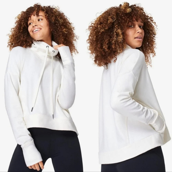 Sweaty Betty, New, Ivory Harmonise Luxe Fleece Cowl Neck Sweatshirt, Size 10 - Picture 1 of 13